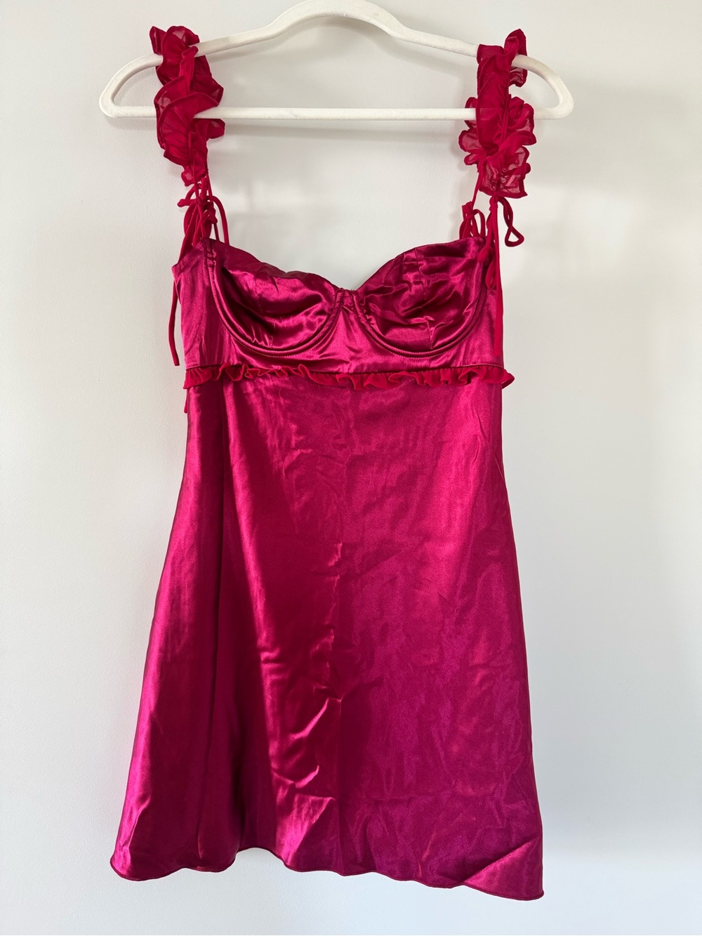 Satin Ruffle Strap Dress in Maroon - Size S